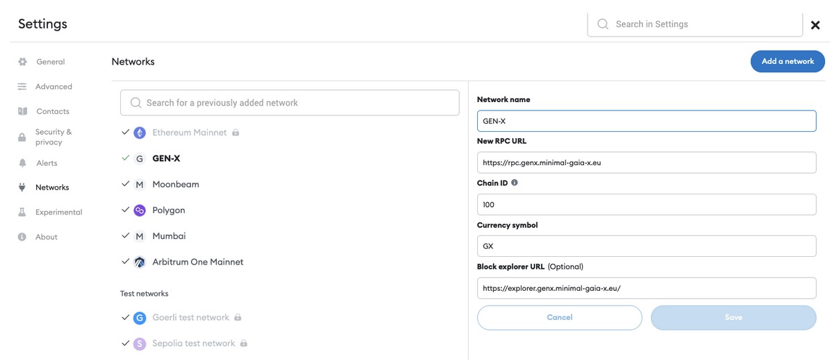 MetaMask Network Settings